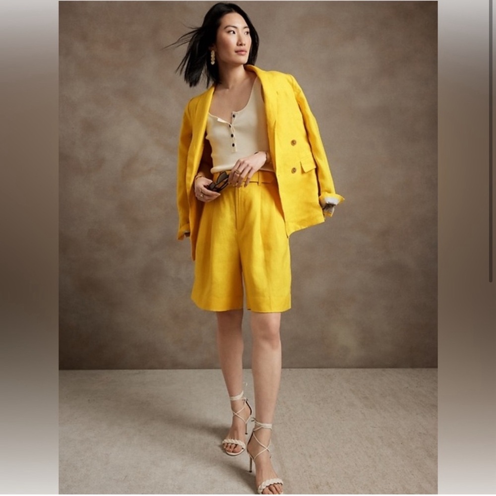 Banana Republic Linen Yellow Double-Breasted Women's Blazer - Picture 2 of 9